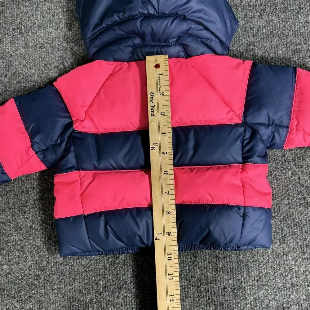 Ralph Lauren Jacket Infant Girls 3M Pink Navy Hooded Down Puffer Winter NEW